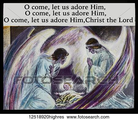 A hand coloured magic lantern slide circa 1900. A slide depicting the words to the hymn O come let us adore Him View Large Photo Image Stock Photograph - A hand coloured magic lantern slide circa 1900. A slide depicting the words to the hymn O come let us adore Him. Fotosearch
