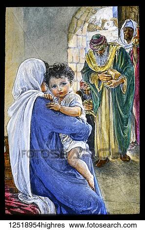 A hand coloured magic lantern slide circa 1900. The adoration of the Magi, painting by Elsie Anna Woods. View Large Photo Image Stock Photograph - A hand coloured magic lantern slide circa 1900. The adoration of the Magi, painting by Elsie Anna Woods.. Fotosearch