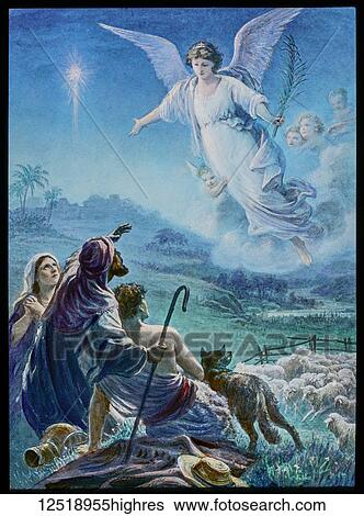 A hand coloured magic lantern slide circa 1900. Angel proclaining the birth of Christ to the shepherds. View Large Photo Image Stock Photograph - A hand coloured magic lantern slide circa 1900. Angel proclaining the birth of Christ to the shepherds.. Fotosearch