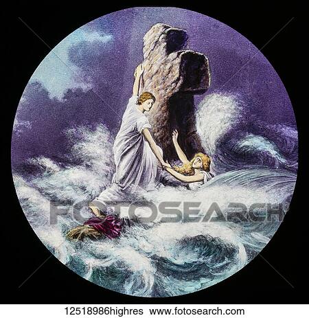 A hand coloured magic lantern slide circa 1900. Two women clinging to a cross in a rough sea/ocean. Hymn Rock of Ages View Large Photo Image Stock Photograph - A hand coloured magic lantern slide circa 1900. Two women clinging to a cross in a rough sea/ocean. Hymn Rock of Ages. Fotosearch