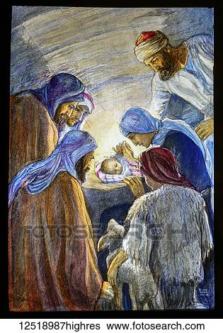 A hand coloured magic lantern slide circa 1900. The Shepherds at Bethlehem a painting by Elsie Anna Woods. View Large Photo Image Stock Photograph - A hand coloured magic lantern slide circa 1900. The Shepherds at Bethlehem a painting by Elsie Anna Woods.. Fotosearch