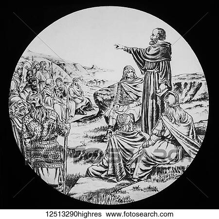 A magic lantern slide circa 1900 St Aidan preaching in Northumbria. Newton and Co lecture from 1889 View Large Photo Image Stock Photograph - A magic lantern slide circa 1900 St Aidan preaching in Northumbria. Newton and Co lecture from 1889. Fotosearch