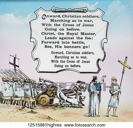 A magic lantern slide circa 1900. Religious slides. Slide projecting the words and graphics for the hymn Onward Christian Soldiers View Large Photo Image Stock Photograph - A magic lantern slide circa 1900. Religious slides. Slide projecting the words and graphics for the hymn Onward Christian Soldiers. Fotosearch