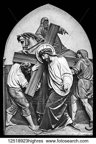 A magic lantern slide circa 1900. Religious slides. From the Gospel according to Matthew. 27: 32; 16: 24. As they went out, they came upon a man of Cyrene, Simon by name; this man they compelled to carry his cross. Jesus told his disciples, If any man... View Large Photo Image Stock Photograph - A magic lantern slide circa 1900. Religious slides. From the Gospel according to Matthew. 27: 32; 16: 24. As they went out, they came upon a man of Cyrene, Simon by name; this man they compelled to carry his cross. Jesus told his disciples, If any man.... Fotosearch