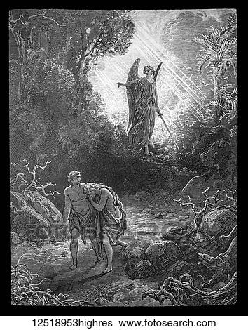 A magic lantern slide circa 1900. Religious slides. Adam and Eve driven out of Eden View Large Photo Image Stock Photograph - A magic lantern slide circa 1900. Religious slides. Adam and Eve driven out of Eden. Fotosearch