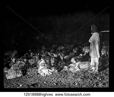 Stock Photograph - A magic lantern slide circa 1900. Religious slides Bethleham, Shepherds by night. Fotosearch