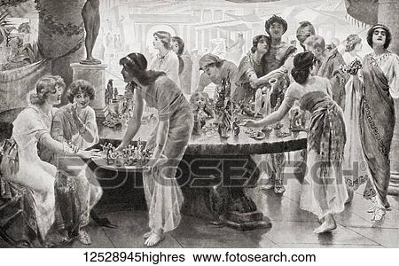 Stock Photograph - A market scene in ancient Pompeii, Italy, before its destruction in the eruption of Mount Vesuvius in 79 AD. From Hutchinson's History of the Nations, published 1915.. Fotosearch