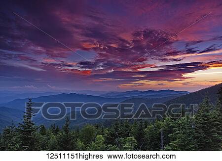 A summer sunset from Clingman's Dome in Great Smokey Mountains National Park; Forney's Creek, North Carolina, United States of America View Large Photo Image Stock Photograph - A summer sunset from Clingman's Dome in Great Smokey Mountains National Park; Forney's Creek, North Carolina, United States of America. Fotosearch