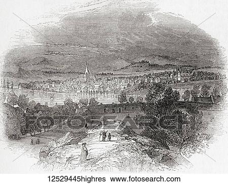 Stock Photograph - A view of Perth, Scotland in the 19th century. From Old England: A Pictorial Museum, published 1847.. Fotosearch