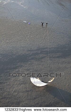 Stock Photograph - Aerial View Of A Kite Surfer On The Beach At Homer, Southcentral Alaska, USA. Fotosearch