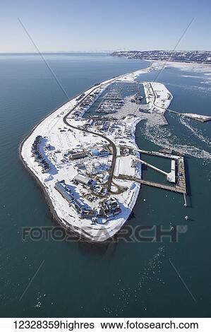 Stock Photograph - Aerial View Of Homer Spit In Winter, Southcentral Alaska, USA. Fotosearch