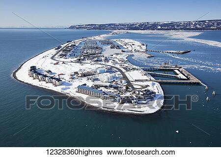 Stock Photograph - Aerial View Of Homer Spit In Winter, Southcentral Alaska, USA. Fotosearch