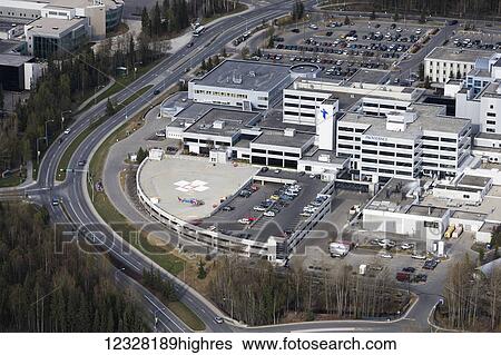 Stock Photograph - Aerial View Of Providence Hospital, Anchorage, Southcentral Alaska, USA. Fotosearch