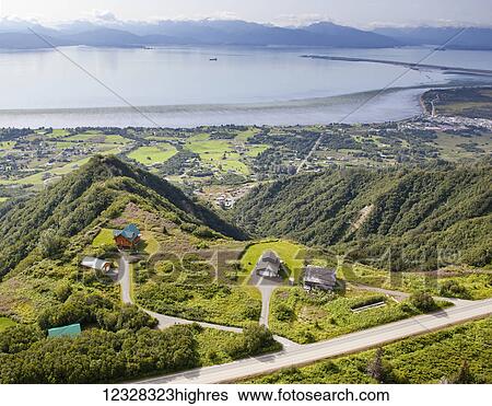 Stock Photograph - Aerial View Of Skyline Drive, Homer Spit, And Kachemak Bay, Southcentral Alaska, USA. Fotosearch