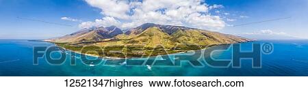 Stock Photograph - Aerial view of West Maui off Ukumehame Beach Park; Lahaina, Hawaii, United States of America. Fotosearch