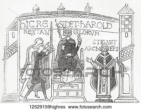 After a fragment of the Bayeux Tapestry showing the Coronation of Harold. Harold I, c. 1016 1040, aka Harold Harefoot. King of England. From Old England: A Pictorial Museum, published 1847. View Large Photo Image Stock Photograph - After a fragment of the Bayeux Tapestry showing the Coronation of Harold. Harold I, c. 1016 1040, aka Harold Harefoot. King of England. From Old England: A Pictorial Museum, published 1847.. Fotosearch