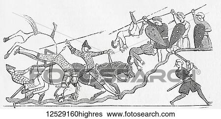 After a fragment of the Bayeux Tapestry showing the Battle of Hastings, 1066. From Old England: A Pictorial Museum, published 1847. View Large Photo Image Stock Photograph - After a fragment of the Bayeux Tapestry showing the Battle of Hastings, 1066. From Old England: A Pictorial Museum, published 1847.. Fotosearch