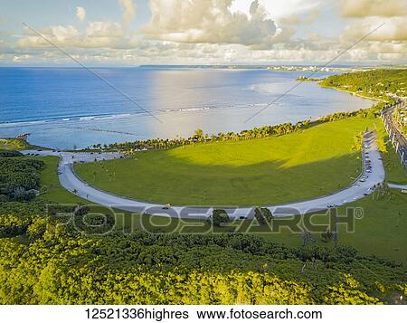 Stock Photograph - An aerial view of the War in the Pacific National Historical Park; Asan, Guam, Micronesia. Fotosearch