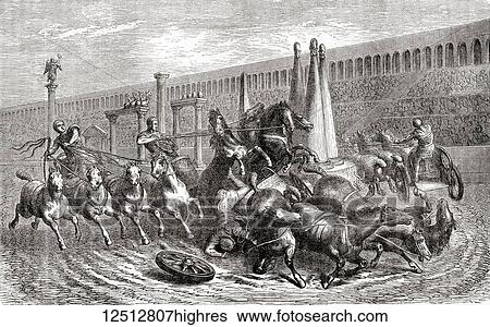 Stock Photograph - Ancient Rome. A chariot race in the circus. From Ward and Lock's Illustrated History of the World, published c. 1882.. Fotosearch
