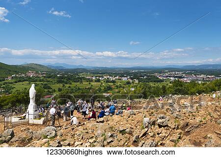Stock Photograph - Apparition Hill (Blue Cross); Medjugorje, Bosnia And Herzegovina. Fotosearch