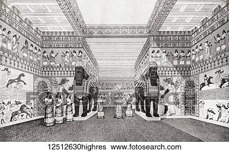 Artist's impression of one of the interior halls in the palace at Nineveh, built by Sennacherib c. 700 BC at the ancient Assyrian city of Upper Mesopotamia. From Hutchinson's History of the Nations, published 1915. View Large Photo Image Stock Photograph - Artist's impression of one of the interior halls in the palace at Nineveh, built by Sennacherib c. 700 BC at the ancient Assyrian city of Upper Mesopotamia. From Hutchinson's History of the Nations, published 1915.. Fotosearch