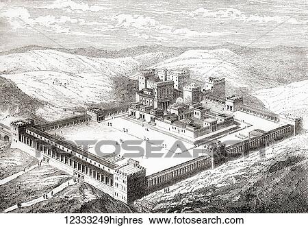 Stock Photograph - Artist's impression of the restored Second Temple which replaced Solomon's Temple, Jerusalem. From Les Merveilles de la Science, published 1870.. Fotosearch
