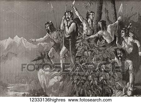Stock Photograph - Aryans entering India, c. 3500 BC. From Hutchinson's History of the Nations, published 1915.. Fotosearch