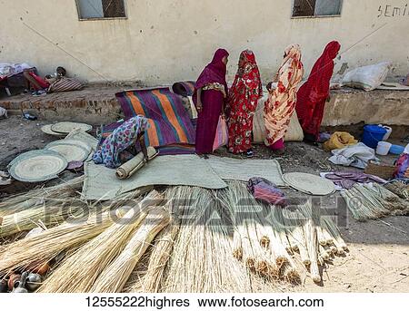 Stock Photograph - Basket vendors at the open air market; Keren, Anseba Region, Eritrea. Fotosearch