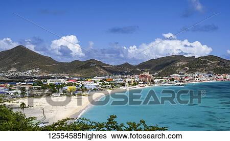 Stock Photograph - Beach and waterfront at Philipsburg; Philipsburg, Sint Maarten, Saint Martin. Fotosearch