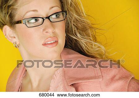 Picture - Beautiful model wearing trendy glasses. Fotosearch