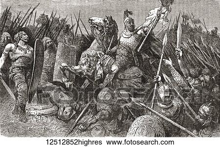 Stock Photograph - Belisarius leads the Roman army against the Goths, 540 AD. Flavius Belisarius, c. 505 565. General of the Byzantine Empire. From Ward and Lock's Illustrated History of the World, published c. 1882.. Fotosearch