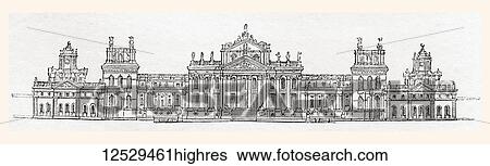 Stock Photograph - Blenheim Palace, Blenheim, near Woodstock, Oxfordshire, England. From Old England: A Pictorial Museum, published 1847.. Fotosearch