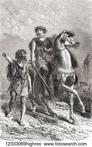 Stock Photograph - Bronze Age warriors. From L'Homme Primitif, published 1870.. Fotosearch