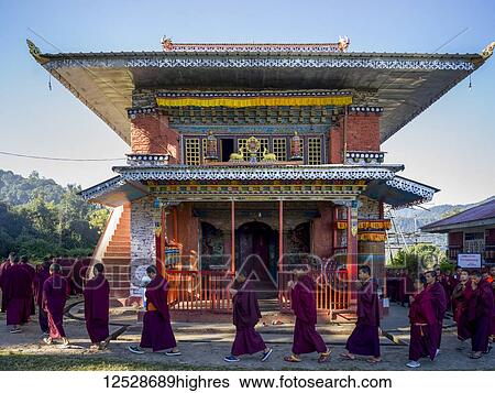 Stock Photograph - Buddhist monks at the Rinchenpong Monastery; Sikkim, India. Fotosearch