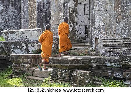 Stock Photograph - Buddhist monks; Preah Vihear, Cambodia. Fotosearch