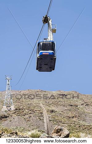 Stock Photograph - Cable Car Descending From Ei Teide, Teide National Park; Tenerife, Canary Islands, Spain. Fotosearch