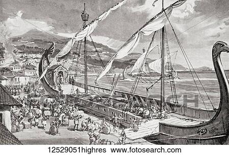 Stock Photograph - Carausius seizing the Roman fleet at Boulogne and declaring himself emperor over Britain and northern Gaul. Marcus Aurelius Mausaeus Valerius Carausius, d. 293 AD. Military commander of the Roman Empire. From Hutchinson's History of the Nations,.... Fotosearch