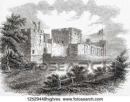 Stock Photograph - Carlisle Castle, Carlise, Cumbria, England seen here in the 19th century. From Old England: A Pictorial Museum, published 1847.. Fotosearch