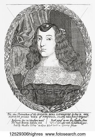 Stock Photograph - Catherine of Braganza, 1638 -1705. Daughter of Afonso VI of Portugal and Queen of England, Scotland and Ireland by marriage to King Charles II. From Woodburns Gallery of Rare Portraits, published 1816.. Fotosearch