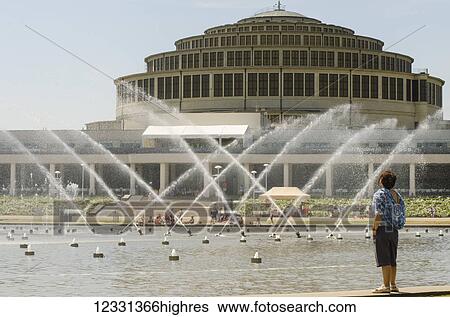 Stock Photograph - Centennial Hall With Multimedia Fountain; Wroclaw, Lower Silesia, Poland. Fotosearch