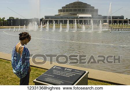 Stock Photograph - Centennial Hall With Multimedia Fountain; Wroclaw, Lower Silesia, Poland. Fotosearch