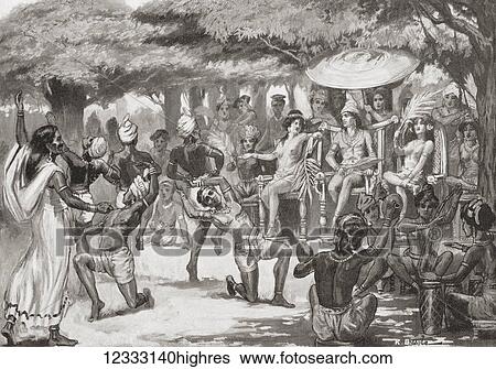 Stock Photograph - Chandragupta Maurya entertains his bride from Babylon. In 305BC Seleucus I Nicator, a Macedonian general of Alexander the Great, attacked India but was defeated by Chandragupta and had to make peace with him, which included the gift of a daughter as.... Fotosearch