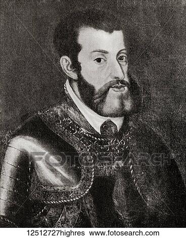 Stock Photograph - Charles V, 1500-1558. Holy Roman Emperor, King of Spain, King of the Romans and King of Italy. From Hutchinson's History of the Nations, published 1915.. Fotosearch