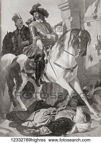 Stock Photograph - Charles V, Duke of Lorraine during the recapture of Buda Castle from the Turks in 1686 at the second siege of Buda. From Hutchinson's History of the Nations, published 1915. Fotosearch