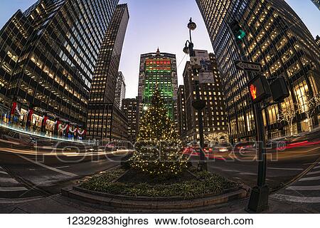 Stock Photograph - Christmas Decorations On Park Avenue; New York City, New York, United States Of America. Fotosearch
