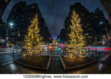Stock Photograph - Christmas Decorations On Park Avenue; New York City, New York, United States Of America. Fotosearch
