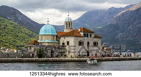 Church of Our Lady of the Rocks on the islet in the Bay of Kotor; Perast, Kotor Municipality, Monte View Large Photo Image Stock Photograph - Church of Our Lady of the Rocks on the islet in the Bay of Kotor; Perast, Kotor Municipality, Monte. Fotosearch
