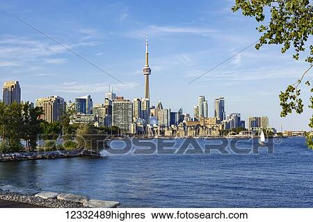Stock Photograph - City of Toronto skyline from Trillium Park; Toronto, Ontario, Canada. Fotosearch