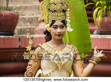 Stock Photograph - Classical Khmer dancer by the National Museum of Arts; Phnom Penh, Cambodia. Fotosearch