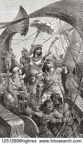 Stock Photograph - Cleopatra at the Battle of Actium, Ionian Sea, Greece, 2 September 31 BC. A decisive confrontation of the Final War of the Roman Republic. Cleopatra VII Philopator, 69 30 BC, aka Cleopatra. Last active ruler of the Ptolemaic Kingdom of Egypt. From.... Fotosearch